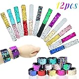 HEHALI 12 Pcs Mermaid Slap Bracelet Two-Color Reversible Charm Bracelets Magic Sequins Flip Wristband Bracelets for Birthday Party Favors