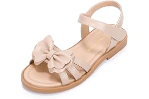 PANDANINJIA Girls Sandals, Open Toe Cute Bow Princess Girls Flats, Sparkly Summer Dress Shoes Sandals for Toddler/Little Kid/Big Kid