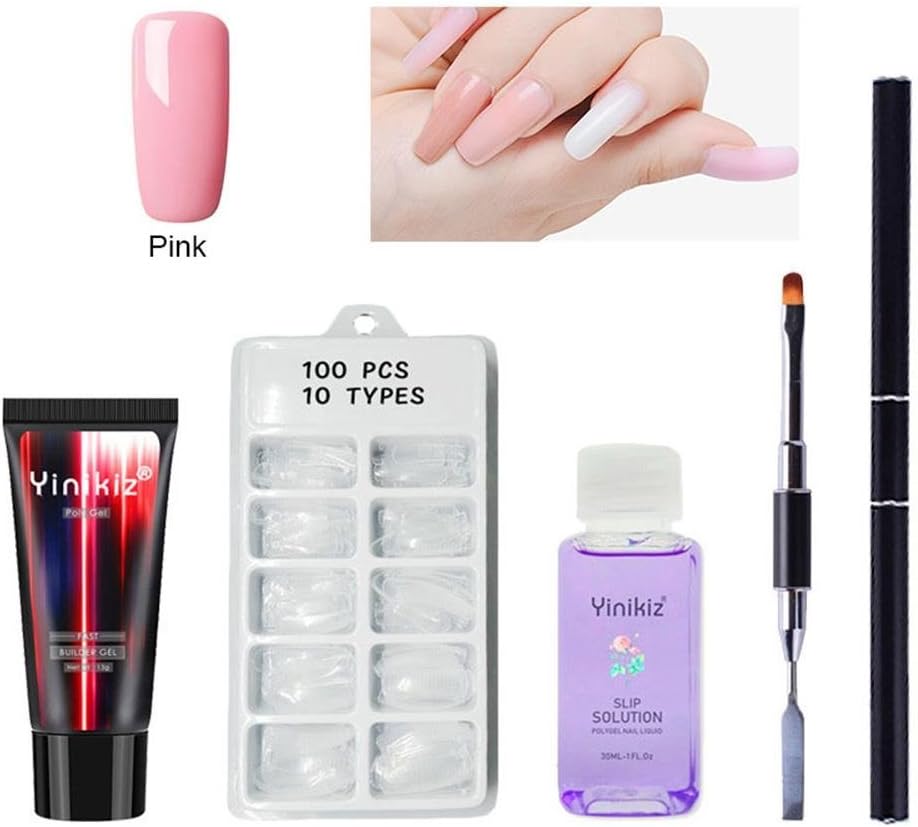OKMINIOK 103 in 1 Polygel Nail Kit, Womdee Full Cover Nail Tips Poly UV Gel Kit Dual Forms Nail Tools Starter Set, Suitable for Starter,Nail Extension, DIY Nail Art, Nail Technicians-Pink