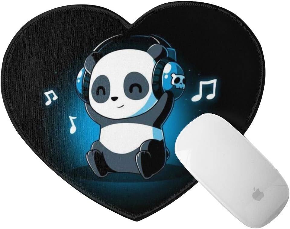 Heart Shaped Mouse Pad, DJ Panda Pattern Mouse Pad, Small Mousepad with