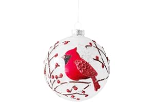 Snowy Red Cardinal & Branches Glass Ball Christmas Tree Ornament, 5 Inches by RAZ Imports