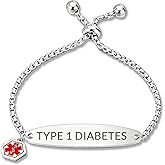 TOWAMOE Medical Alert Bracelet for Women Pre-engraved Emergency Id Bracelet With Medical Tag Symbol Slide Chain