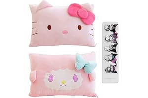SHUYUN Cartoon Cute Pillowcase Anime Double Sided Plush Pillowcase Girl Bedroom Decoration Cute Cotton Pillowcase + Cute Cartoon Hairpin (Green + Red)
