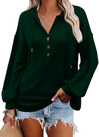 half button drawstring hooded sweater