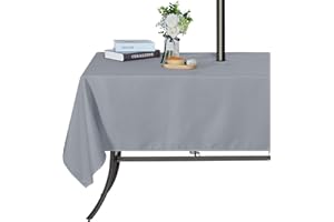 SARAFLORA Outdoor and Indoor Tablecloth -60x84 inch Silver, Wrinkle Free Washable Waterproof Table Cloth with Umbrella Hole and Zipper Rectangle Table Cover for Spring/Summer/Patio/Picnic/BBQS/Party