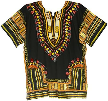 Vipada Handmade's Traditional Dashiki Shirt for men and women Black and Yellow 4XL
