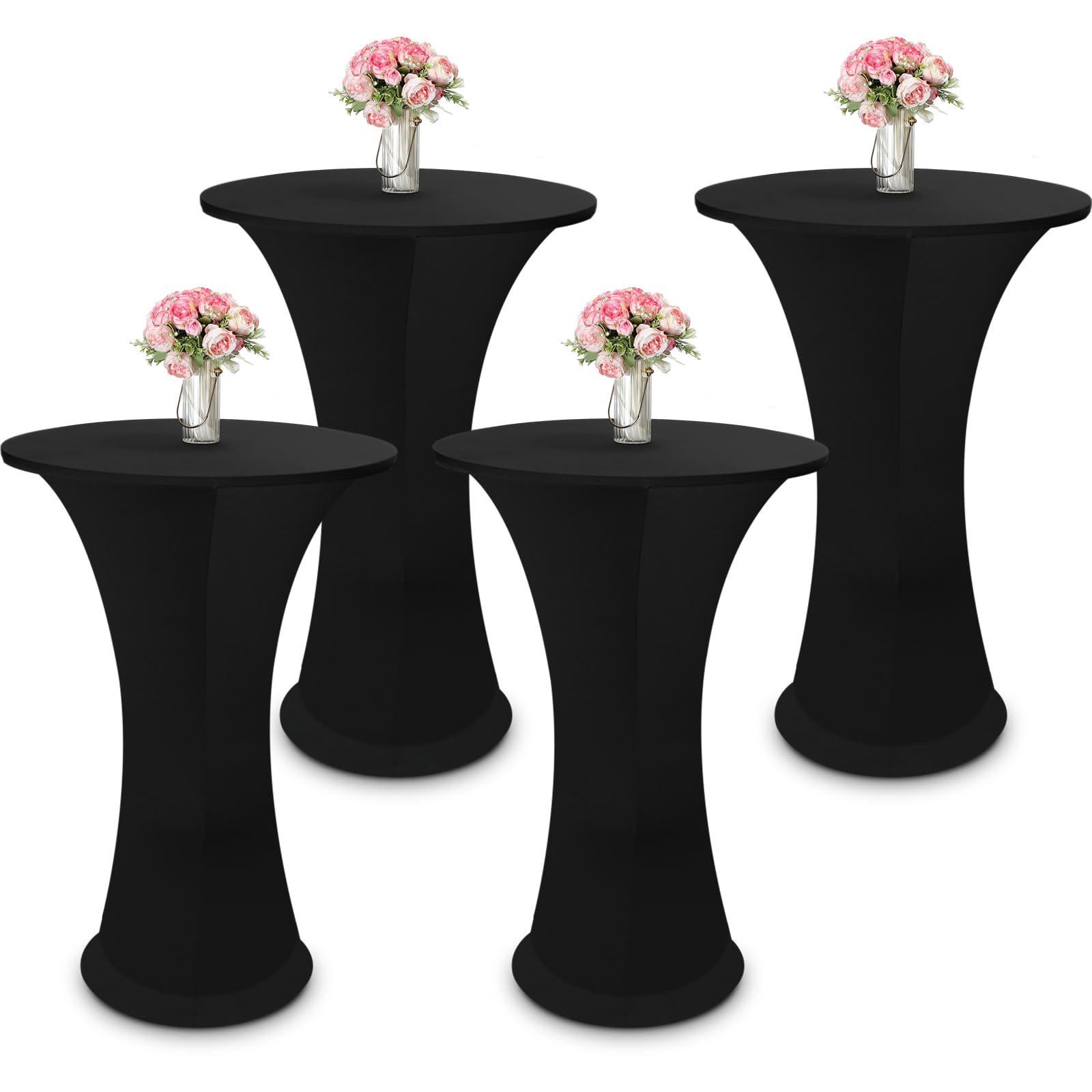 Photo 1 of VitalCozy 4 Pcs 24'' x 43'' Black Spandex Cocktail Tablecloth Highboy Fitted Table Cover Round Stretch Elastic High Top Table Cloth for Bar Wedding Banquet Party Supplies