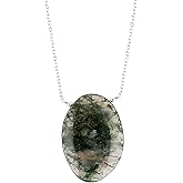 NJCRAFT Oval Cabochon Necklace for Women, 10-20 Carat Handmade Gemstone Pendant Jewelry, Polished Stone, Adjustable 18 Inch Silver Plated Chain