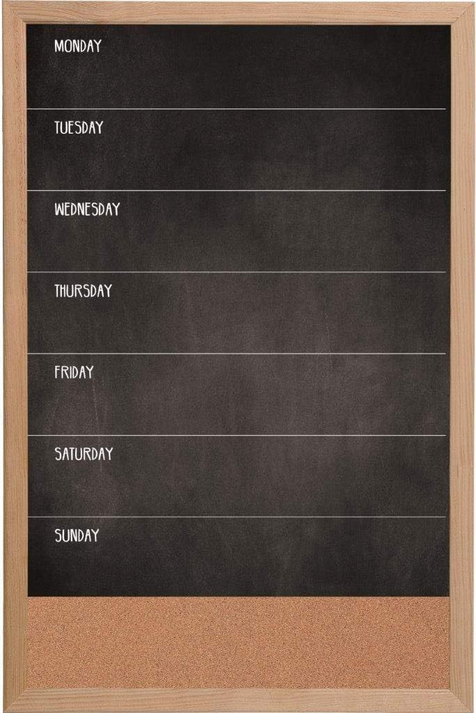 Bi-Office - Combo Chalkboard Week Planner, 400 x 600 mm, Pine Frame, Black, 40 x 60 cm