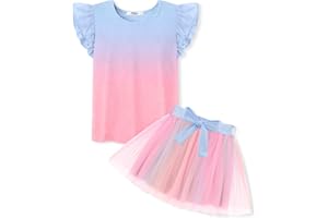 Arshiner Toddler Summer Girls Clothes 2 Piece Ruffle Sleeve Tops and Belt Tutu Skirt Sets Cute Party Dress for Kids