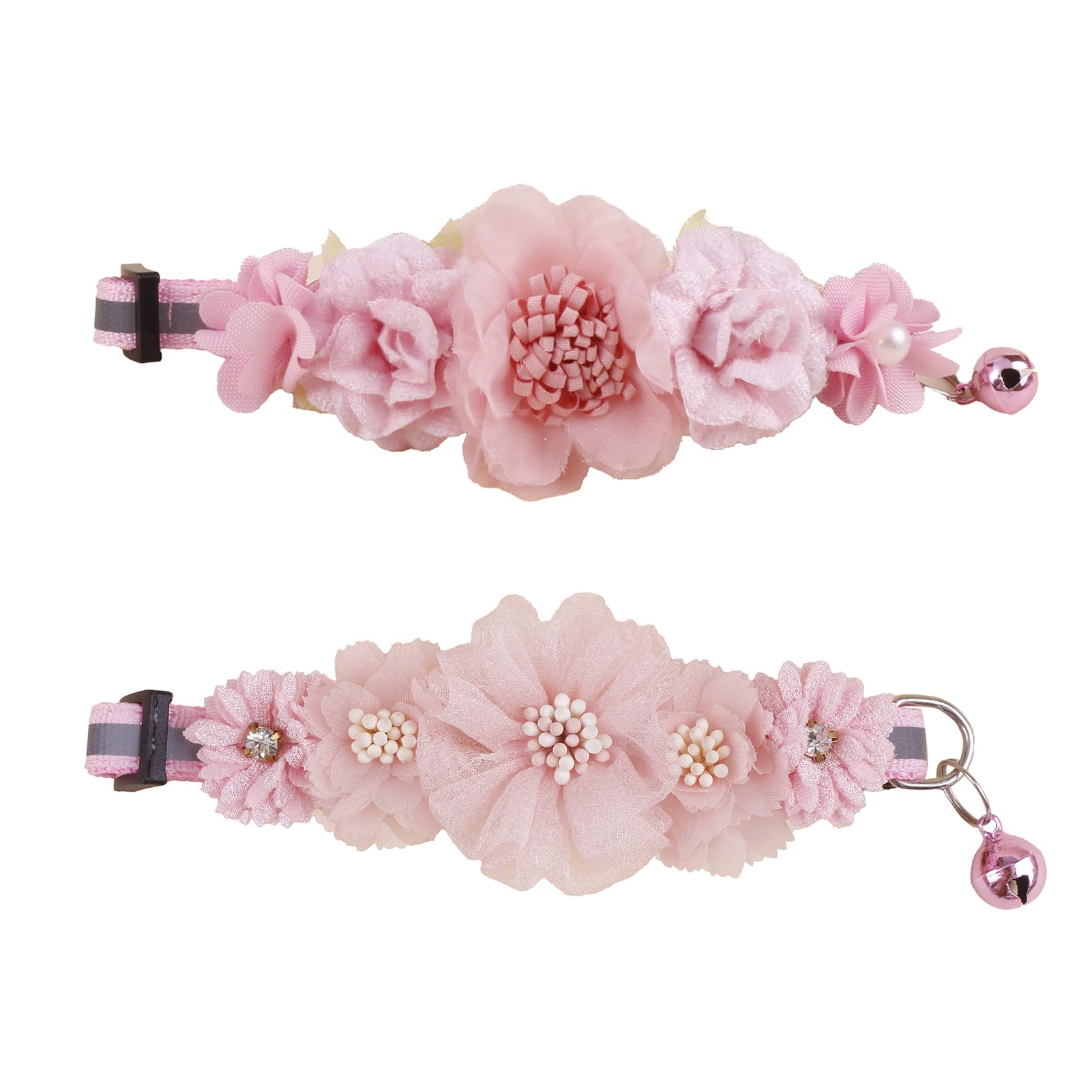 Photo 1 of 2 Pack Cat Collar Pink Floral with Bell and Removable Flower Bowtie Breakaway Adjustable Cat Collar for Girl Kitten Puppy Small Cats Dogs Daily Decoration (XQ10-5)