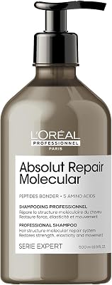 L'Oréal Professionnel Shampoo für strukturgeschädigtes Haar, Zur molekularen Tiefenreparatur, Mit Peptidbondern und 5 Aminosäuren, Serie Expert, Absolut Repair Molecular Shampoo, 500 ml