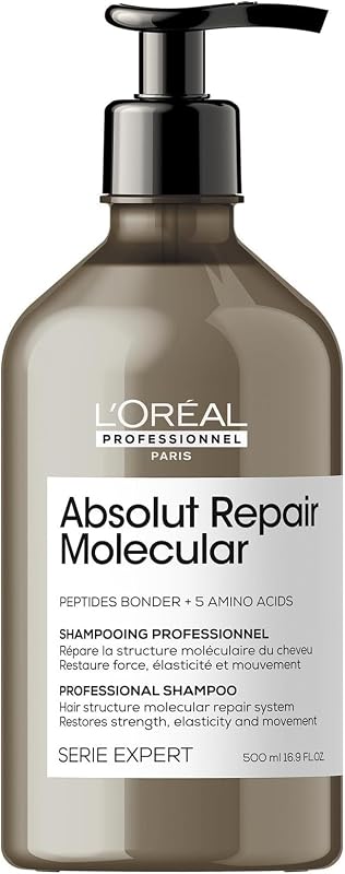 L'Oréal Professionnel Shampoo für strukturgeschädigtes Haar, Zur molekularen Tiefenreparatur, Mit Peptidbondern und 5 Aminosäuren, Serie Expert, Absolut Repair Molecular Shampoo, 500 ml
