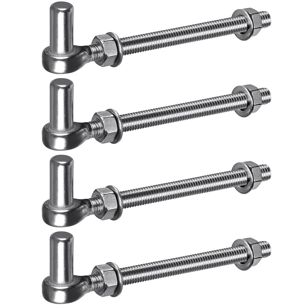 Insaga Gate Hinge M12, 4pcs Heavy Duty 16mm Hook to Bolt Pin Hook Hinge Hanger Field Gate Hinge Stainless Steel Metal Garden Gate Hardware for Farm Gate/Wooden Fence/Driveway, up to 440lbs, 200mm