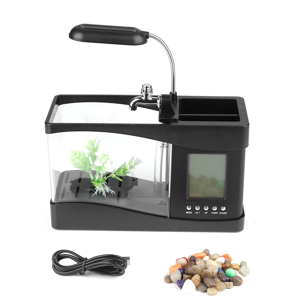 Fish Tank, Plastic Mini Fish Tank USB Rechargeable Multifunctional for Living Room(black),room thermometer