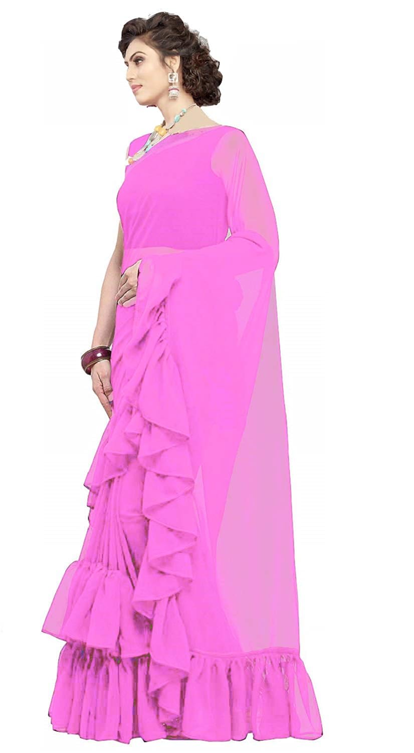 nena fashion women's georgette solid ruffle saree
