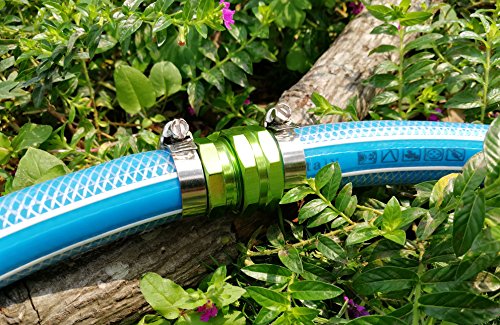 PLG Garden Hose Repair Connector with Clamps,Green,2 Male + 2 Female