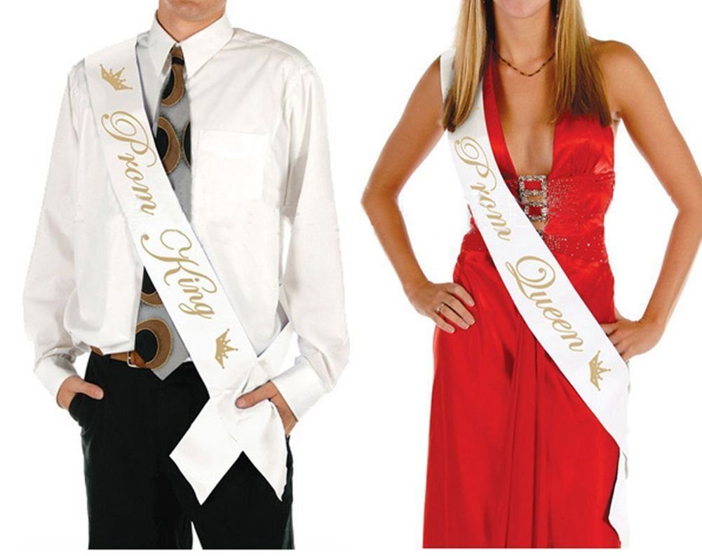 Ikooo 2 Pcs Prom King and Queen Satin Sash Gold Letter with Crown Sash