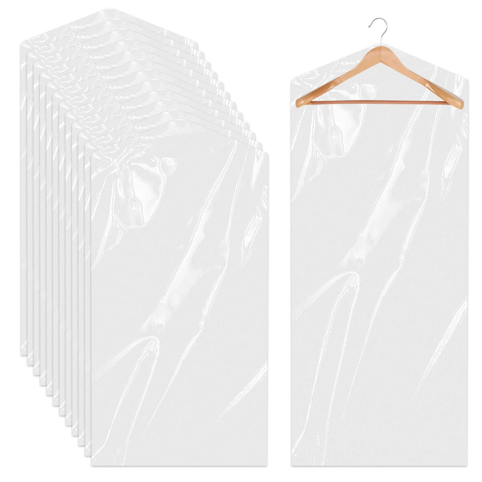 Sliverdew 12 Pack Hanging Clothing Covers 60x150 cm Plastic Dry Cleaner Bags Clear Garment Bags Dust-proof Clothing Protector Covers for Home Storage Travel