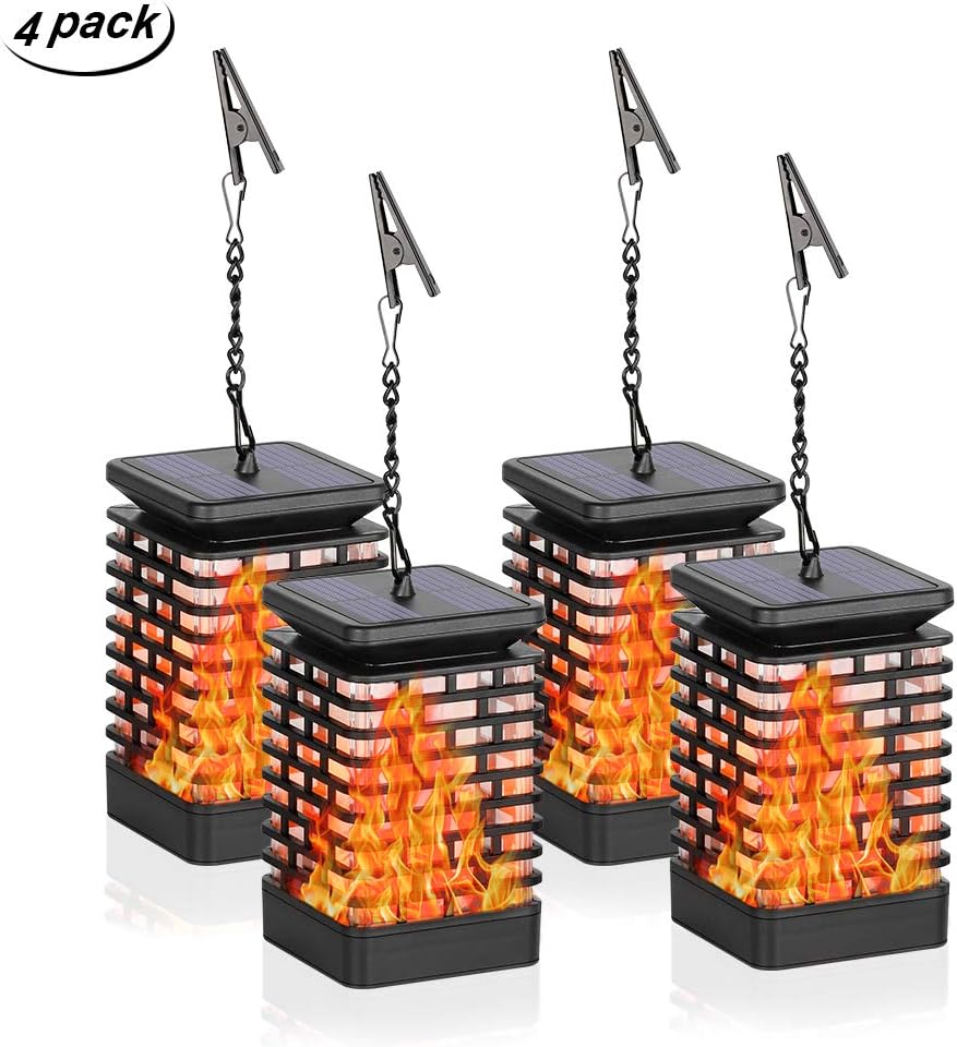 Solar Lights Solar Lanterns Dancing Flame Outdoor Hanging Lanterns Lights Decoration Lighting Solar Powered Waterproof Umbrella Lanterns Night Light Auto Sensor for Garden Patio Yard (4 Pack)
