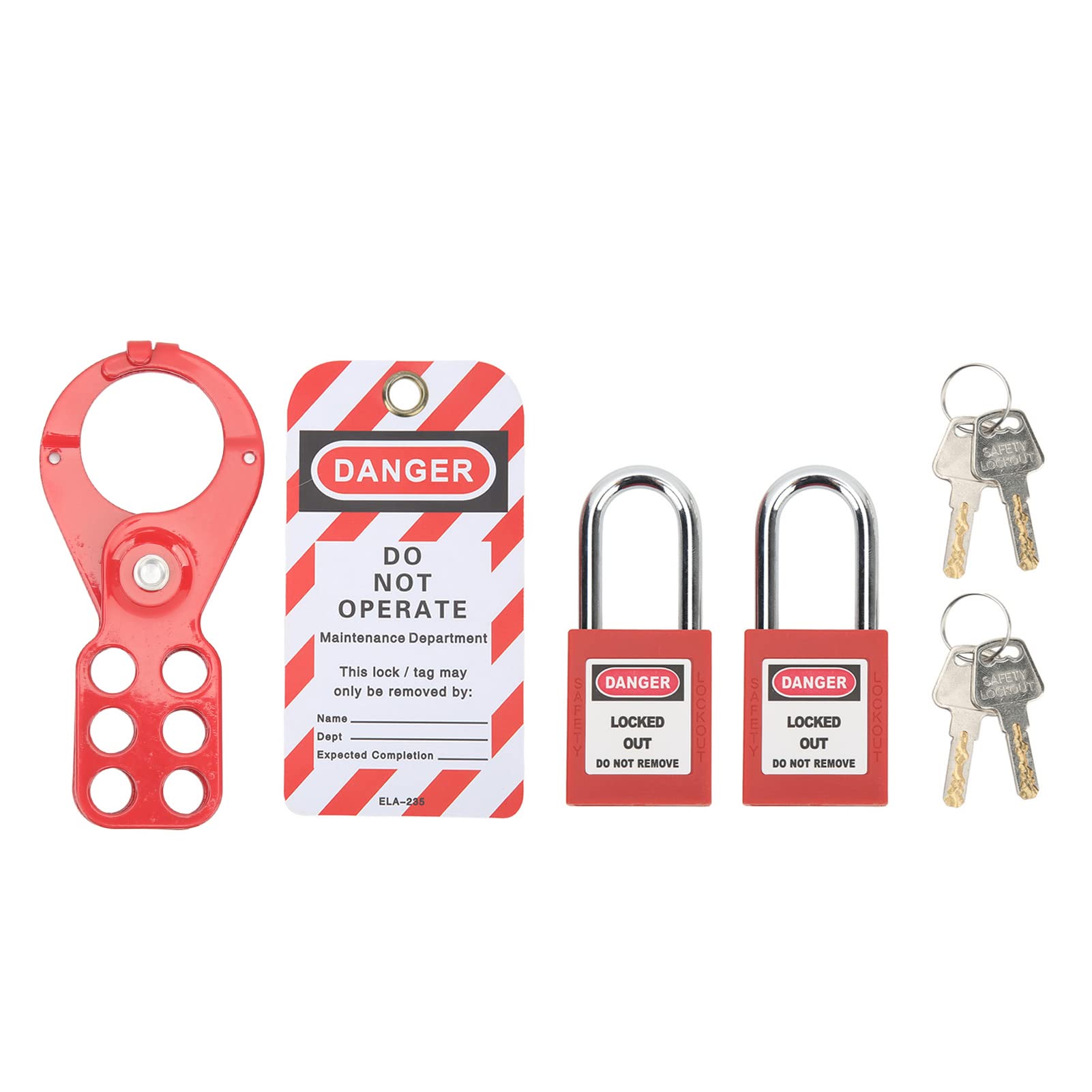 Lockout Tagout Kit with Safety Hasp, Lockout Tags, Red Loto Locks, Padlock Loto Tag Keys Tamper Proof, Lockout Hasp Kit, for Industrial Equipment