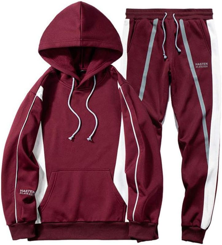 Men's Casual 2 Piece Outfits Long Sleeve Hooded Sweater Top& Pants Jumpsuit Set