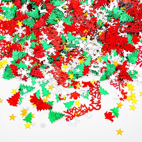 3.5 oz/ 4800 Pcs Christmas Glitter Confetti,Assorted Xmas Tree Snowflake Santa Elk Merry Christmas Metallic Foil Table Sequins Decoration Set