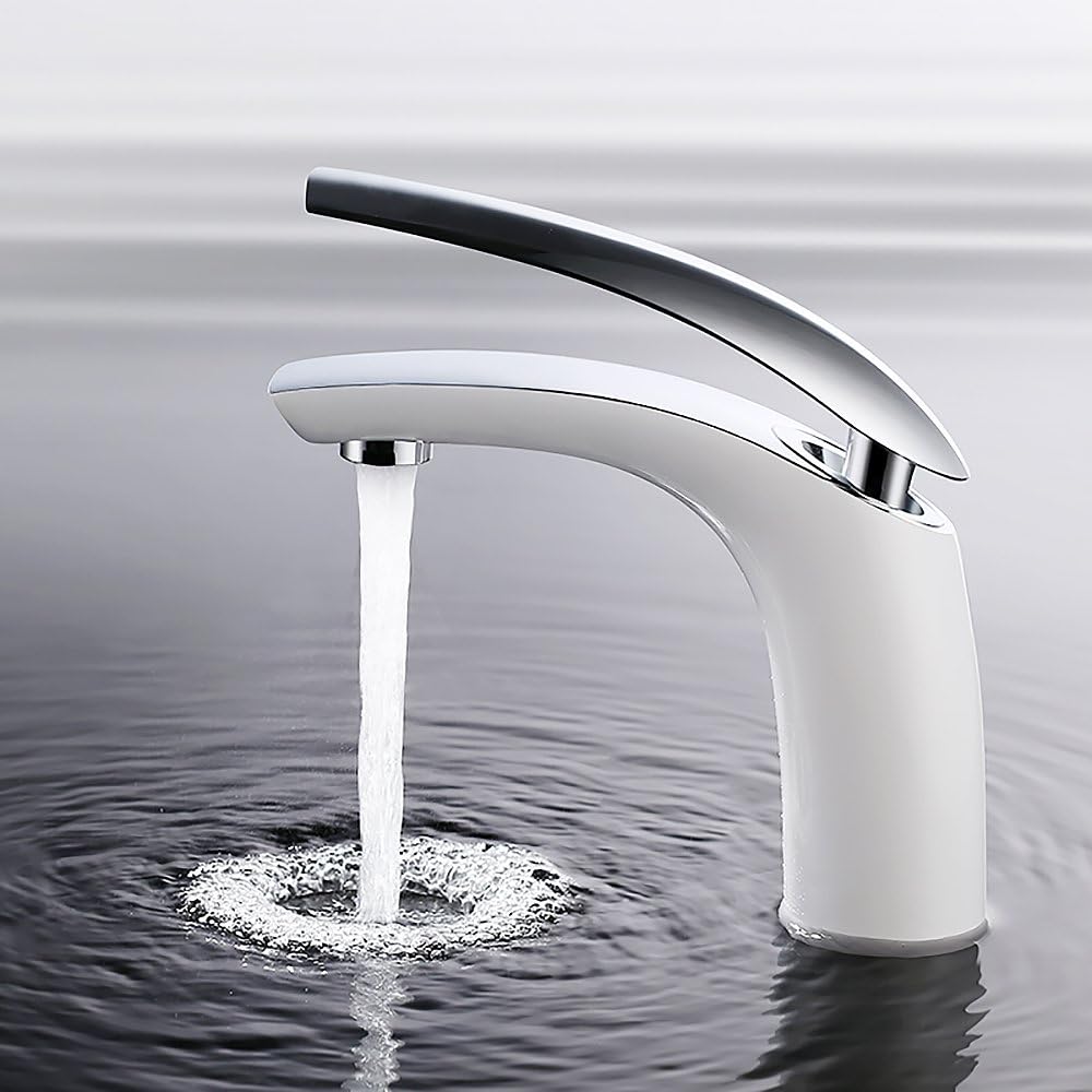 Homelody Mixer Tap for Bathroom White and Chrome