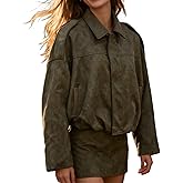 Jinsha Women's Cropped Faux Suede Bomber Jacket Fall Lapel Zipper Coat Casual Oversized Trendy Streetwear Outerwear