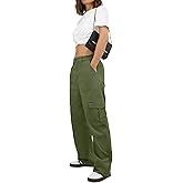 HiMONE Petite Women's Cargo Pants Baggy Y2K Jeans High Waisted Casual Stretchy Wide Leg Streetwear with 6 Pockets for Women