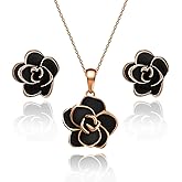 EVEVIC Rose Flower Necklace Earrings Set for Women 18K Gold Plated Hypoallergenic Jewelry Sets