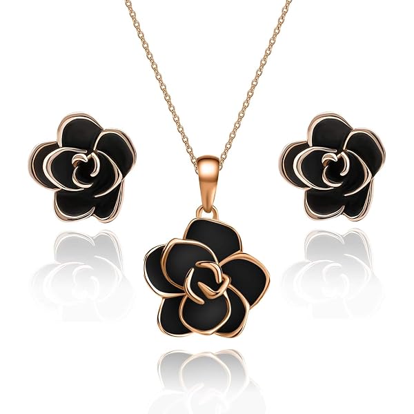 EVEVIC Cherry Blossom Necklace & Earrings Set - 18K Gold Plated, Hypoallergenic, Cubic Zirconia, Sakura Flower Jewelry For Women