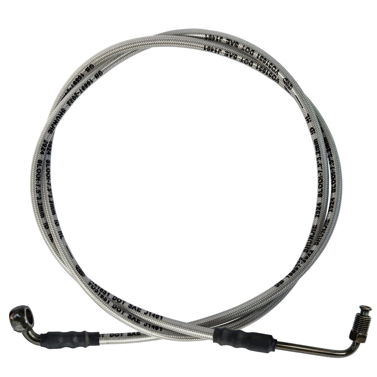 Photo 1 of Vanlison Universal Motorcycle Hydraulic Brake Line 90 Degree Banjo Fit Braided Stainless Brake Hose Line Brake Cables Compatible with ATV UTV Bikes Motocross Street Bikes M10 Banjo 70.8" / 180cm