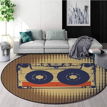 Amazon Com 70s Party Round Rug Audiocassette Retro Music Theme