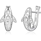 925 Sterling Silver Shark Hoop Earrings - Hypoallergenic Hammerhead Shark/Shark/Dragonfly Dangle Earrings Cute Ocean Animal Sea Shark Hoop Jewelry Gift for Women