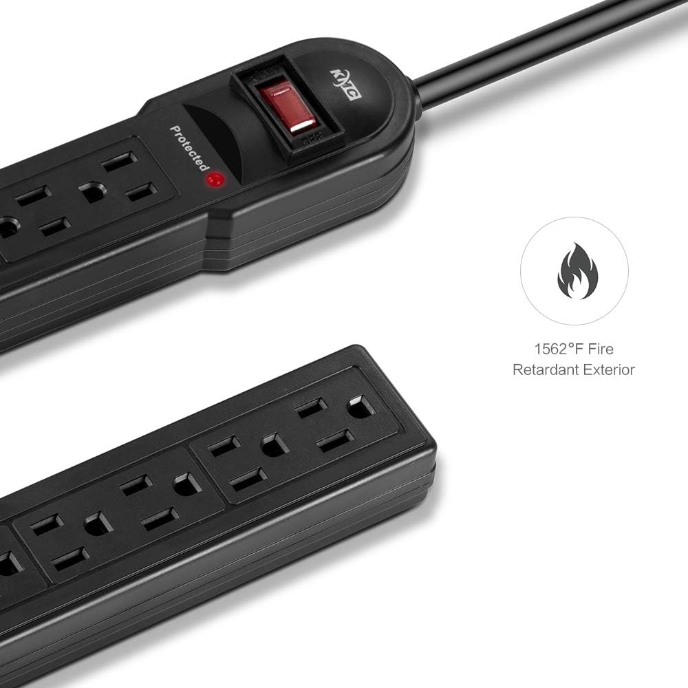 KMC 6-Outlet Surge Protector Power Strip 2-Pack, 900 Joule, 4-Foot Cord, Overload Protection, Black: Electronics