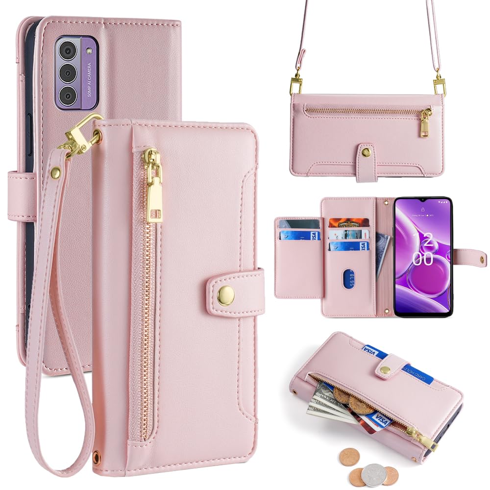 BellaCase Nokia G42 5G Case [6 Card Slots+2 Pockets] [Adjustable Wrist Strap+Shoulder Belt] [Kickstand] [Coin Storage Case] Wallet Case for Nokia G42 5G, Pink