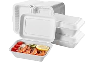 100Pcs Clamshell Take Out Food Containers, 7 x 5 Inch Disposable To Go Containers, Single Compartment BPA Free Bagasse Clamsh