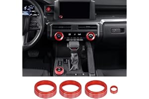 KUJOOY for Toyota Tacoma 2024 2025 SR SR5, for 4Runner SR SR5 2025 w/8" Display Interior Accessories AC Center Consoles Control Audio Switch Drive Volume Knob Cover Aluminum Alloy (Red, 8“ Screen)