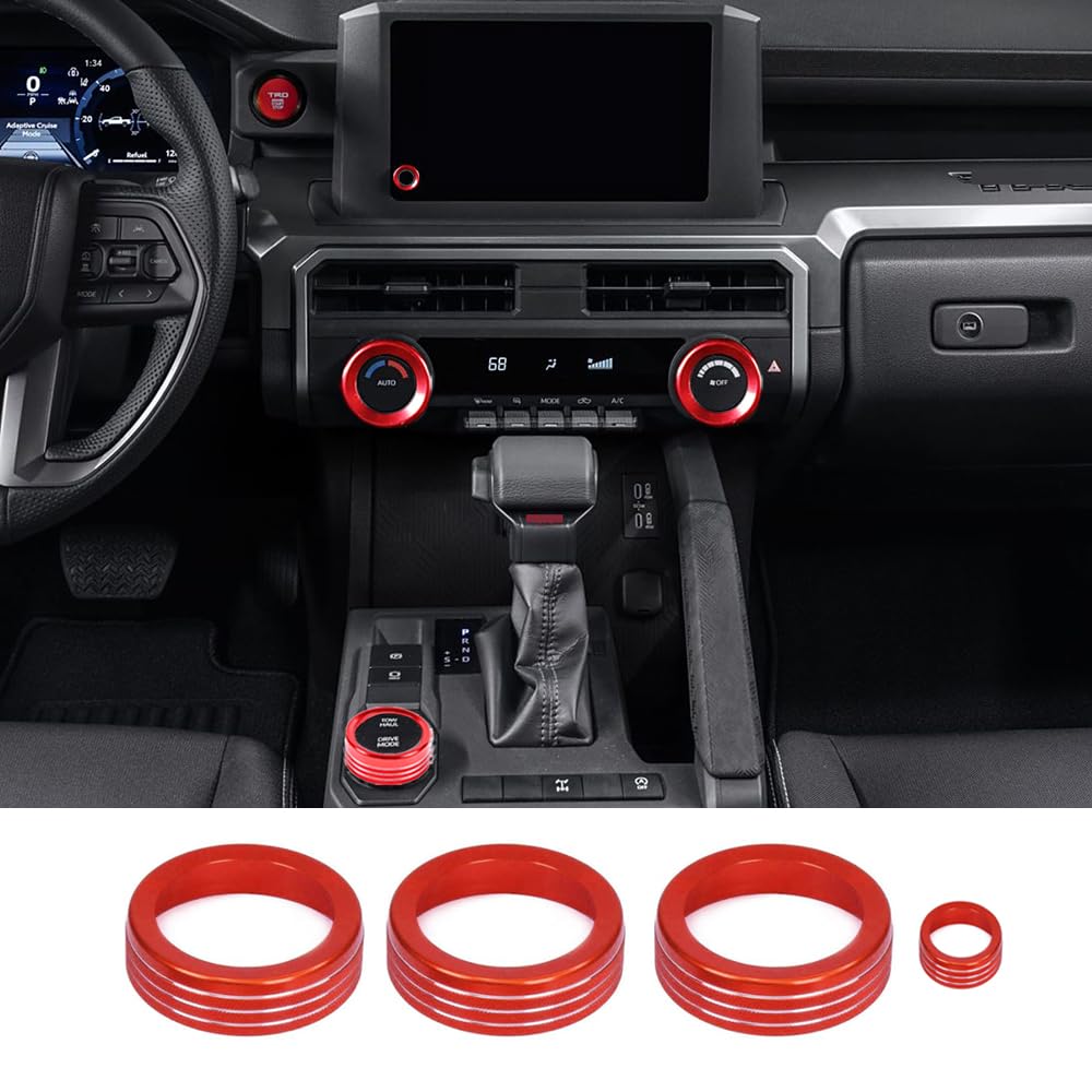 Photo 1 of KUJOOY for Toyota Tacoma SR SR5 2024 2025 2026 w/8" Display Interior Accessories AC Center Consoles Control Audio Switch Drive Volume Knob Cover Air Conditioner Aluminum Alloy (Red1, 8-Inch Screen)