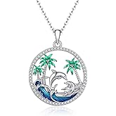 Jewlikee Dolphin Necklace for Women Dolphin Wave Necklace Sterling Silver Pendant Ocean Wave Coconut Palm Tree Beach Jewelry Animal Mothers Day Gifts