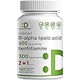 DEAL SUPPLEMENT R Alpha Lipoic Acid 600mg with Benfotiamine 300mg Per Serving, 120 Veggie Capsules – 200mg R-ALA Per Capsule – Antioxidant Supplement for Energy & Nervous System Support