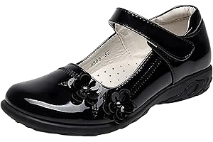 rismart Children's Girls' Hook&Loop Smart Patent Leather Oxfords Shoes