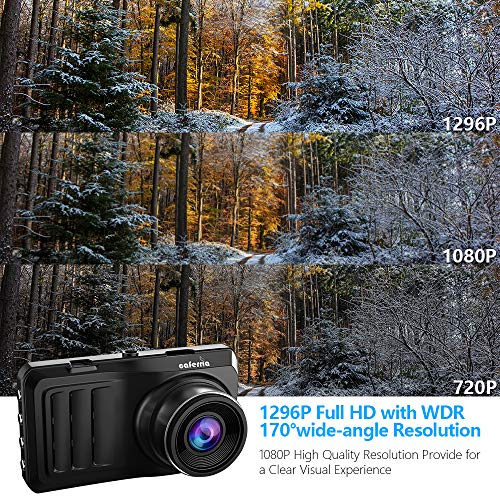 Caferria Dash Cam 1296P FHD Dashboard Car Camera DVR Driving Recorder 3" LCD Screen 170°Wide Angle, G-Sensor, Night Vision, WDR, Parking Monitor, Loop Recording, Motion Detection