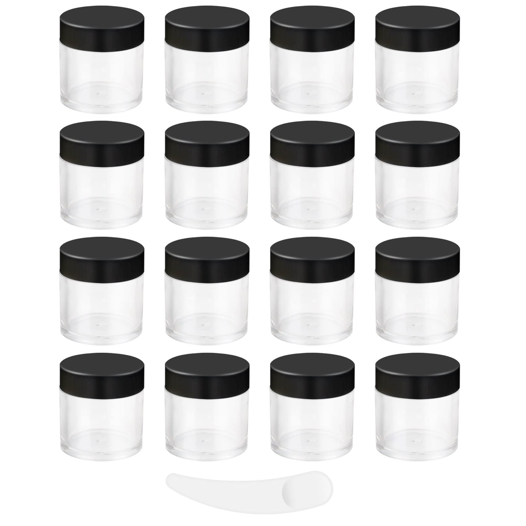 16 Pcs 10ML Empty Cosmetic Jars, Sample Pots, Travel Pots with Spatula for Cosmetics, Nail Powder, DIY Makeup Creams (16 Pcs, Black)