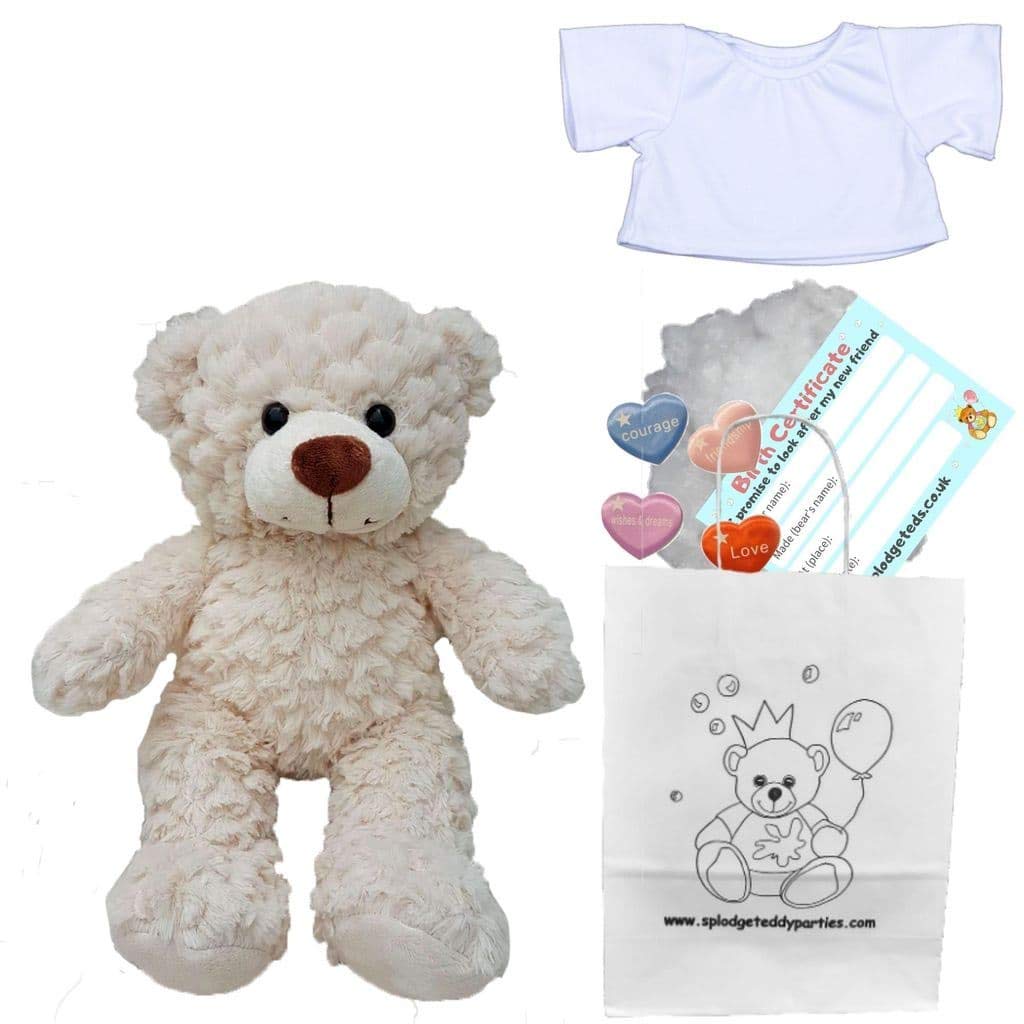Crinkle Cream Teddy Bear - Soft Plush Toy - 10 inch / 25cm - Build your own Teddy Bear Kit with T-shirt
