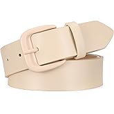 SANSTHS Womens Belt with Same Color Square Buckle, 9 Hole Adjustable Flexible PU Leather Belt for Women Jeans Pants Dresses