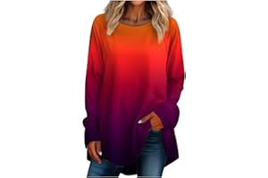 VEZAD JXQCWY Tunic Tops to Wear with Leggings,Spring Long Sleeve Crew Neck Gradient Print Blouse Business Casual T-Shirt
