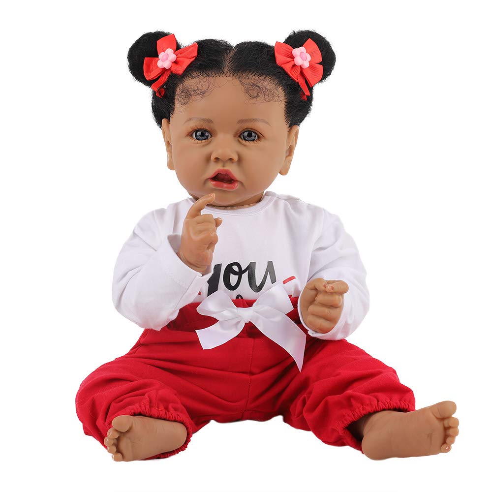 HOOMAI Lifelike Reborn Baby Dolls with Soft Body African American Realistic Girl Doll 22.8 Inch Best Birthday Gift Set