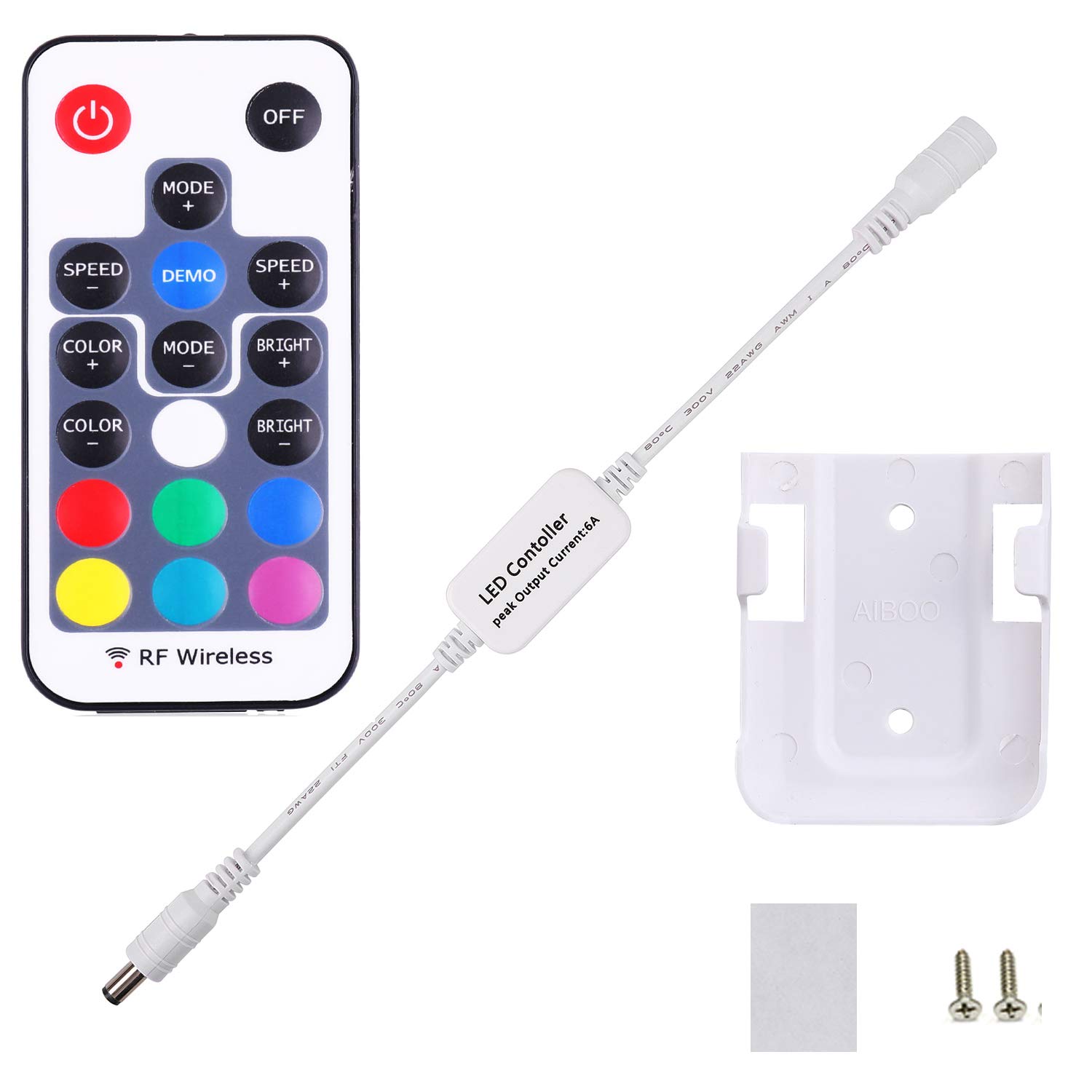 AIBOO Mini Remote Controller for RGB Color LED Strip Lights, RF Dimmer for 12V DC LED Ribbon, Wireless Remote Control for Dimmable 3528 5050 Under Cabinet Puck Lights